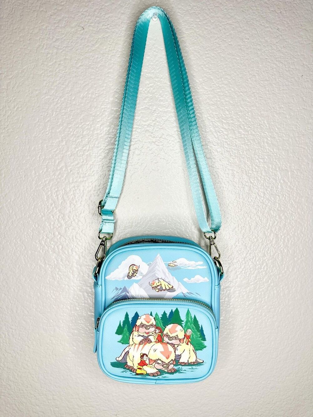 Mad Engine Crossbody Bag Womens Small Turquoise Appa Avatar Anime Cartoon Print